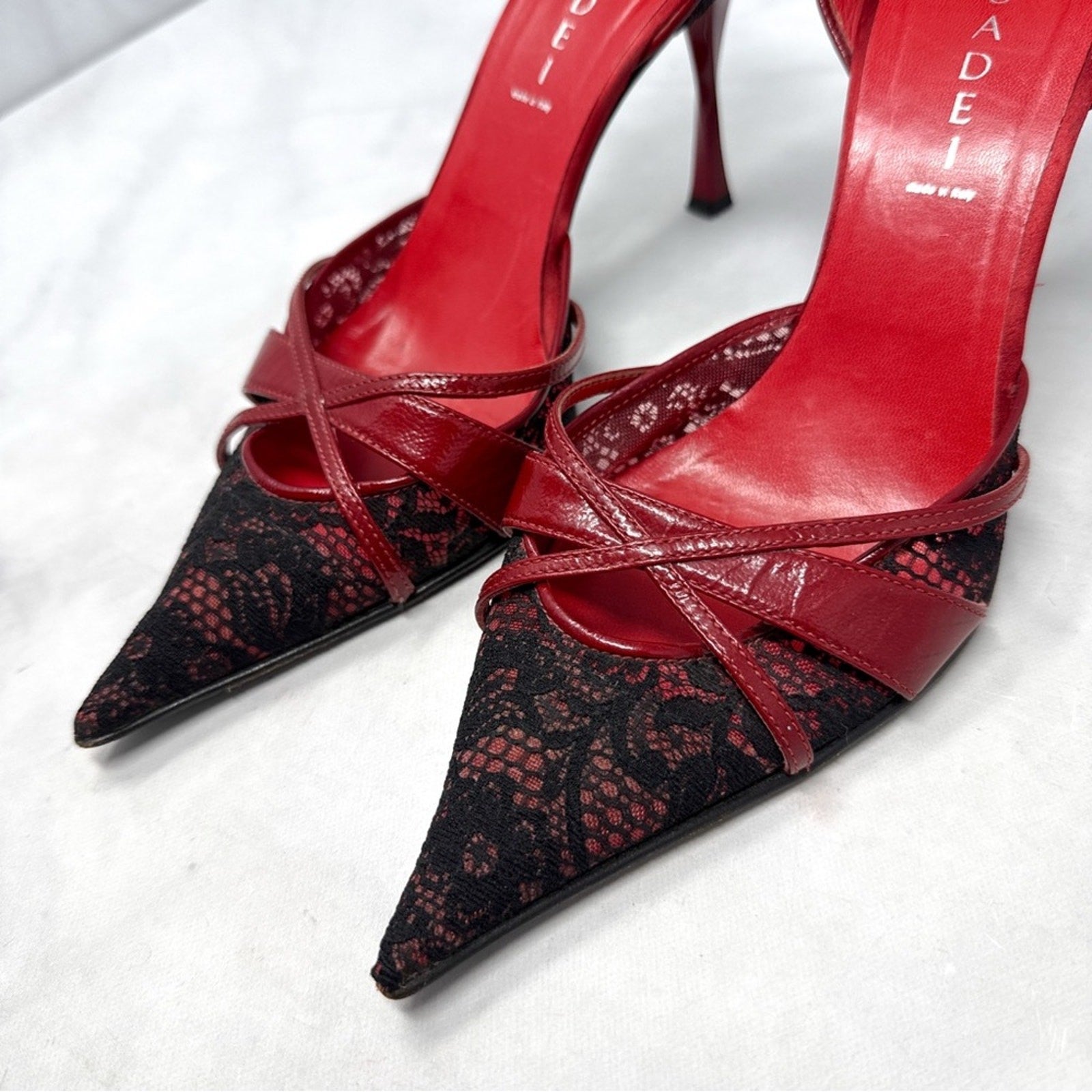 Casadei Y2K Leather Pointed Toe Stiletto Pumps Red Size 9