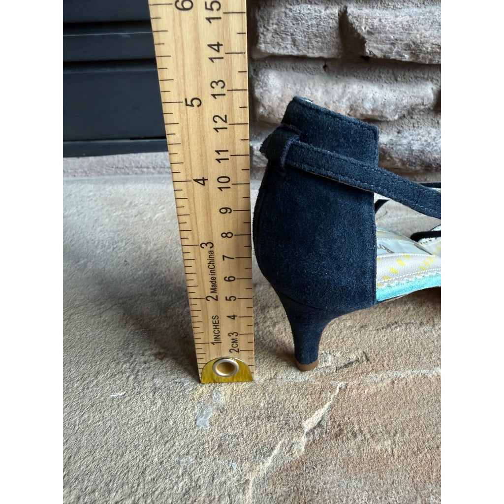 Boden Alice Suede T-Strap Tassel Pointed Toe Pumps Purple Navy Teal EU 37