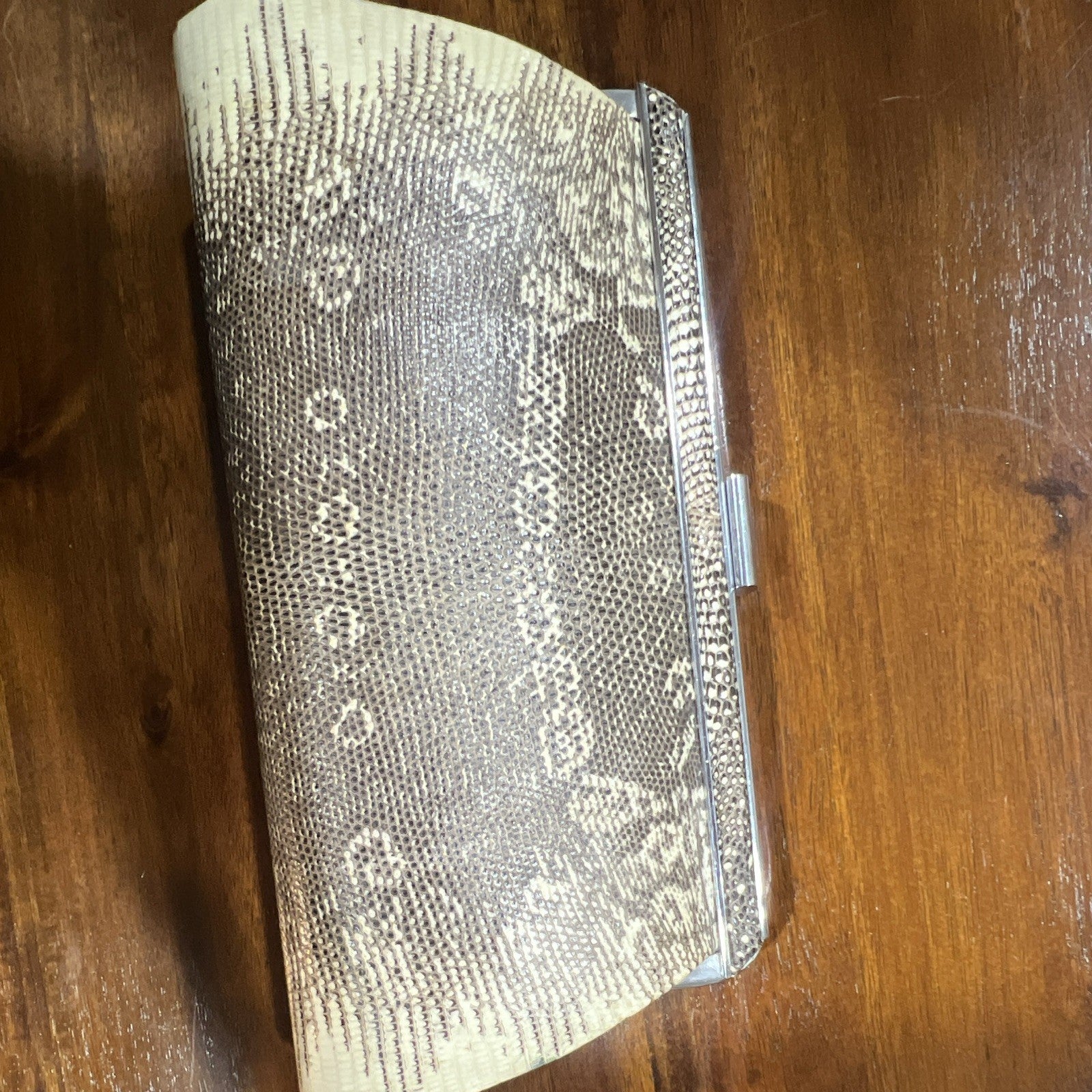 Vintage 1950s Monitor Lizard Skin Clutch Bag with Silver Frame