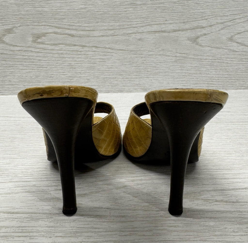 GUCCI Tan Croc leather Stiletto Mules Heels Sz 8.5