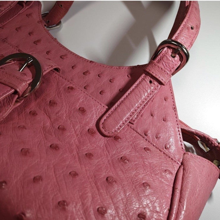 Y2K Pink Ostrich Leather Shoulder Bag