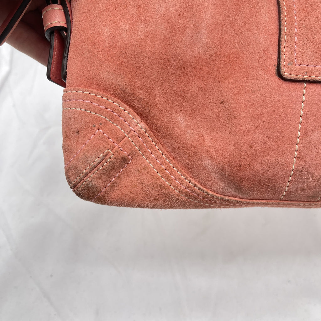 Vintage Coach Y2K Demi Soho Flap Shoulder Bag Suede 8A18 Salmon Pink Pre-Owned