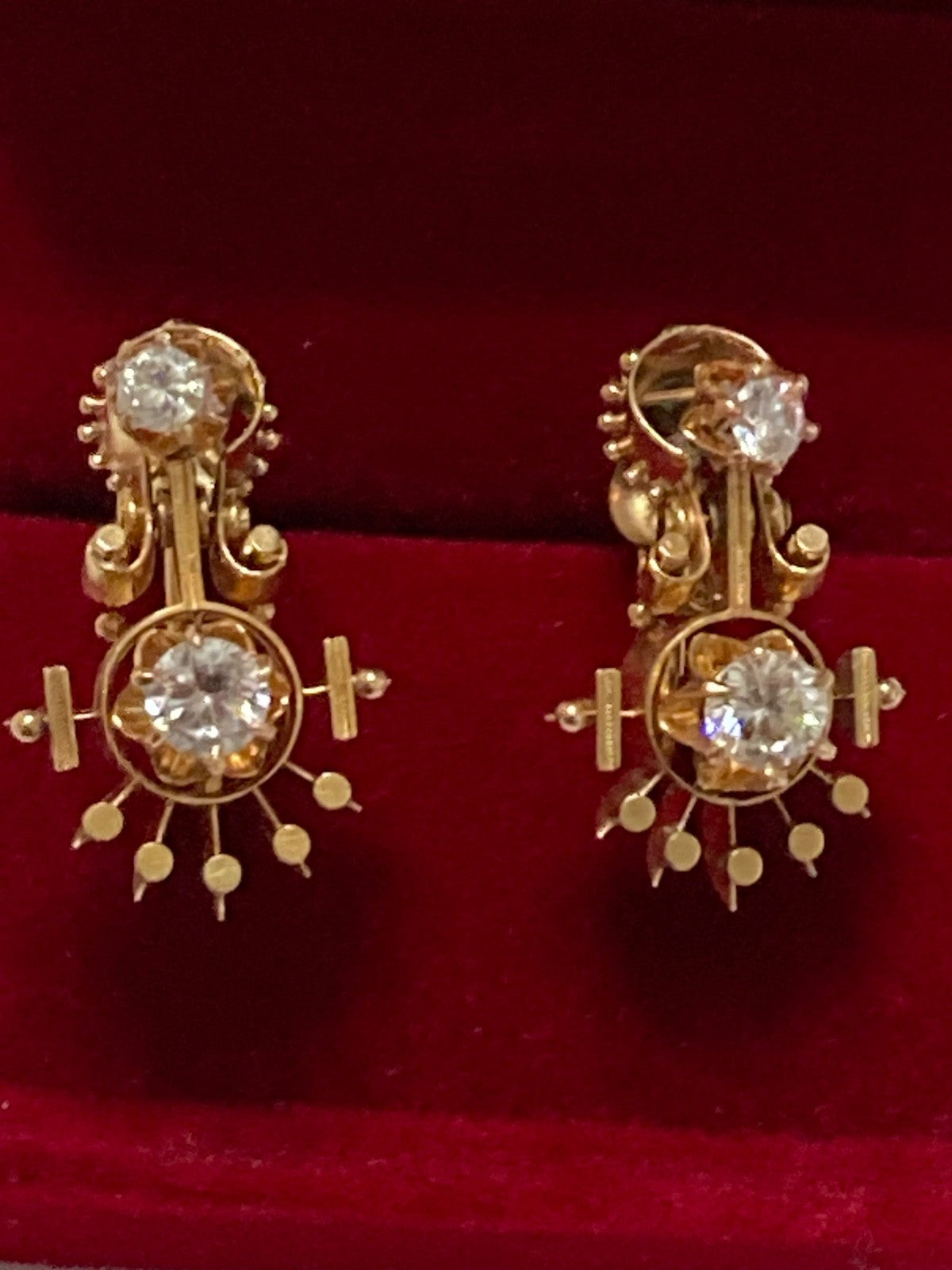 Beautiful Vintage 19th Century Victorian Era ,14k Solid Gold SI Diamond Earrings