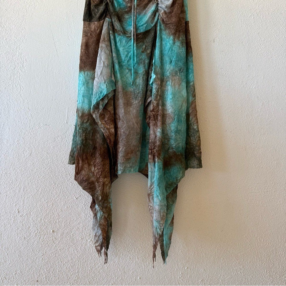 Turquoise Brown Tie Dye Slip Dress