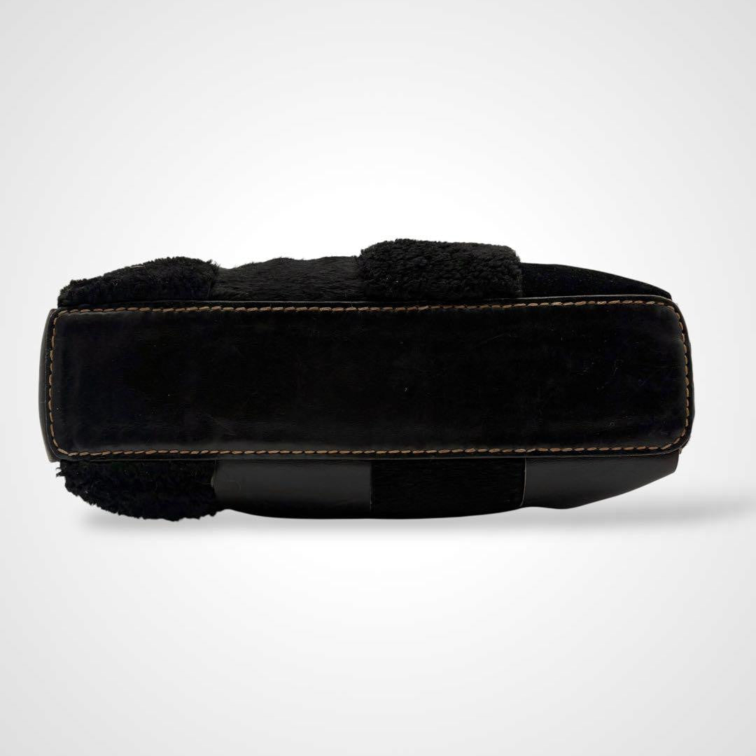 Henry Beguelin Patchwork Leather Shoulder Bag Black Shearling Calf Hair