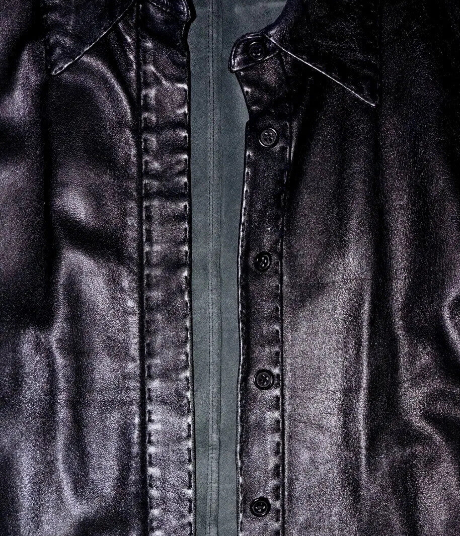 90's Vintage MARSHALL FIELD'S Black Leather Button Up Shirt LARGE *RUNS SMALL