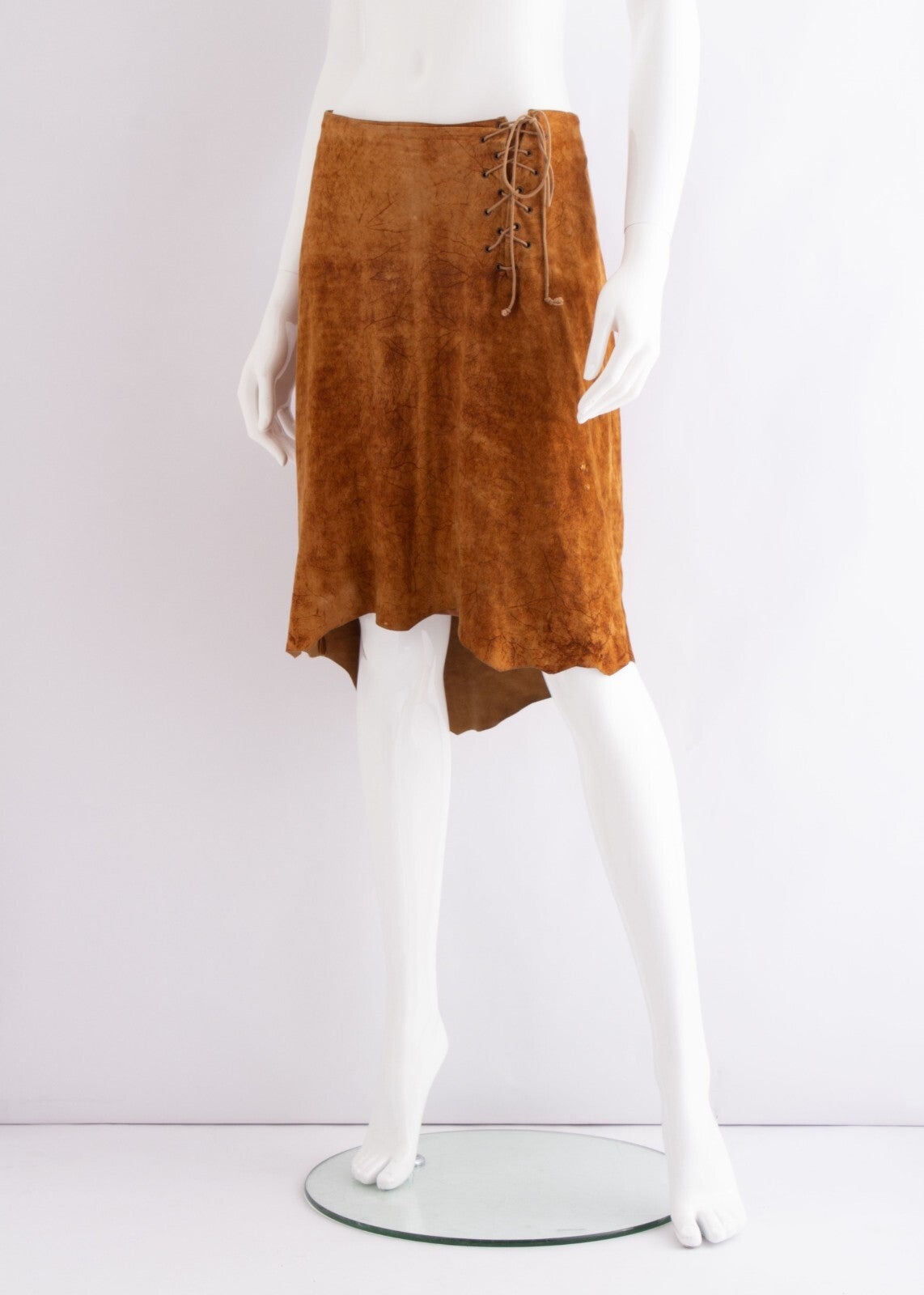 Plein Sud Suede Leather Lace Up Tie Asymmetric Skirt