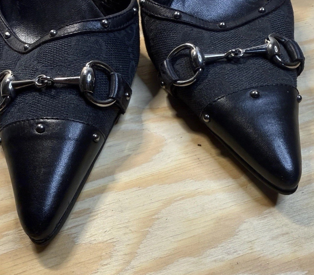 Gucci Vintage GG Canvas Horsebit Ankle Strap Pumps Black US 7B