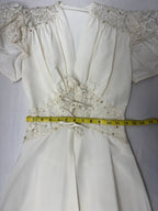 Vintage Late 1930s Ivory Hostess Gown Peignoir-Style Corseted Waist Lace Beaded