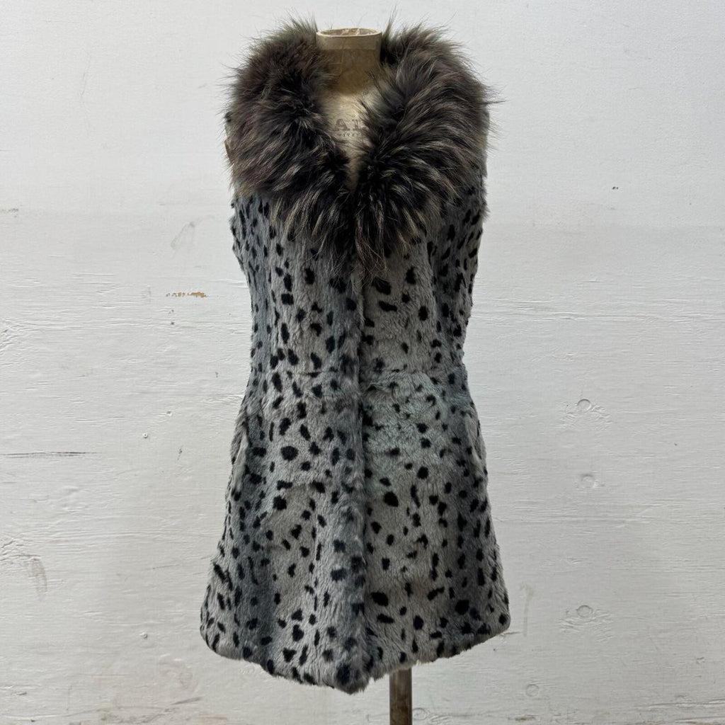 Vintage Y2K Stenciled Rabbit and Raccoon Fur Vest