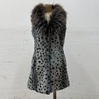 Vintage Y2K Stenciled Rabbit and Raccoon Fur Vest