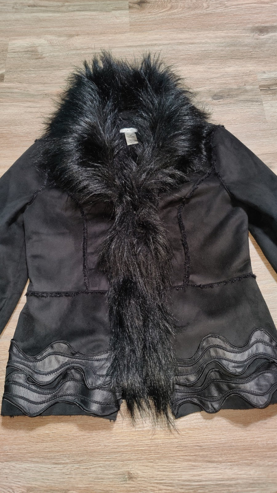 Caché Black Faux Fur Trim Leather Jacket Medium