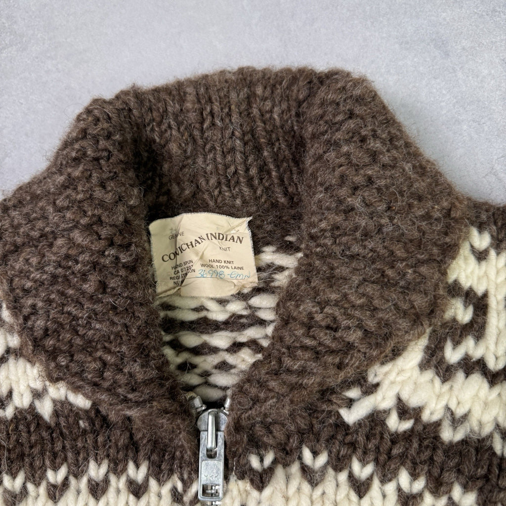Vintage Couchan Indian Hand knit Wool Sweater Zip Eagle  Size M