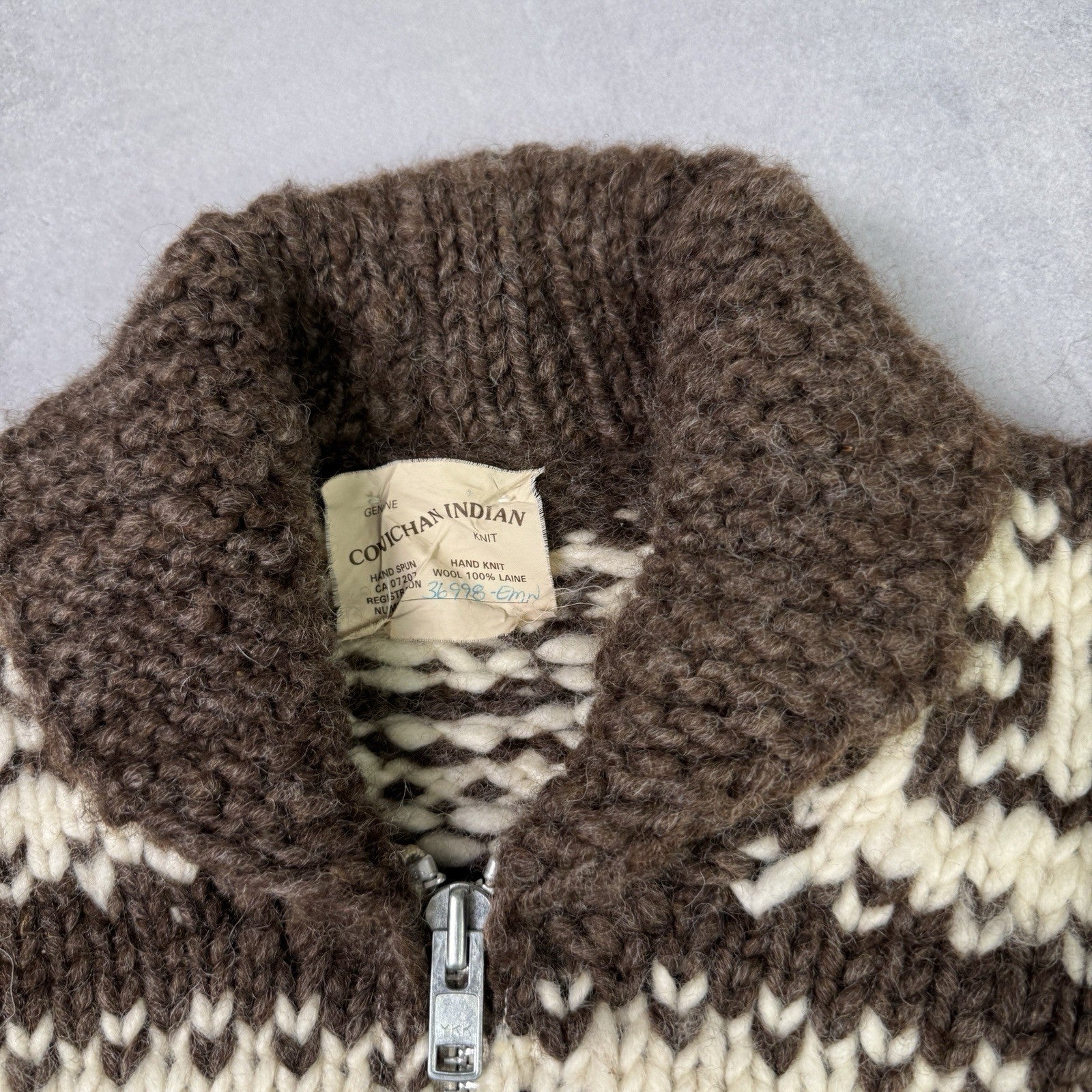 Vintage Couchan Indian Hand knit Wool Sweater Zip Eagle  Size M
