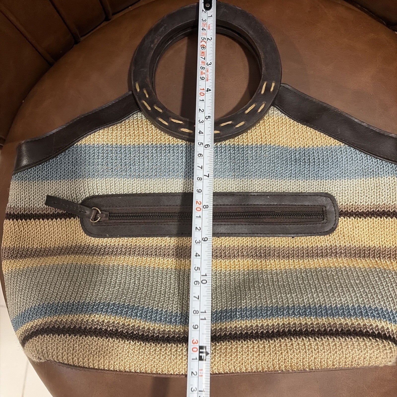 Vintage 1990s Y2K Knit Woven Handle Bag Brown Trim