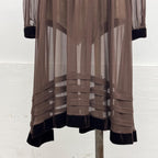 Vintage Brown 100% Silk Chiffon Edwardian-Style Ruffled Midi Dress