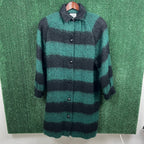 VTG Geoffrey Been Mohair Collar Long Sweater Womens 21x40" L Green Black Striped