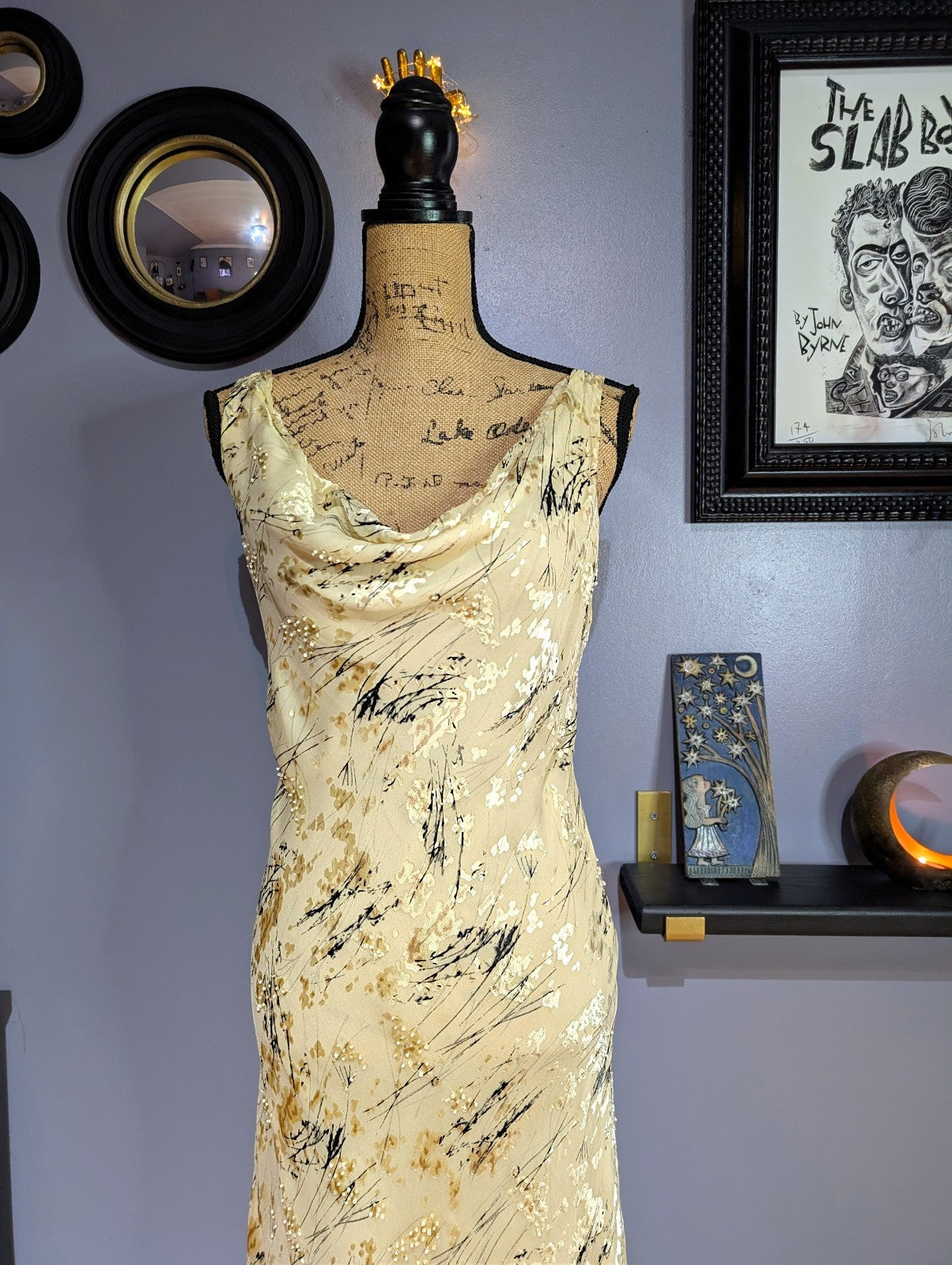 Y2K Maria Grachvogel Long Vanilla Bias Cut Beaded Dress UK 12/14 (US 10)