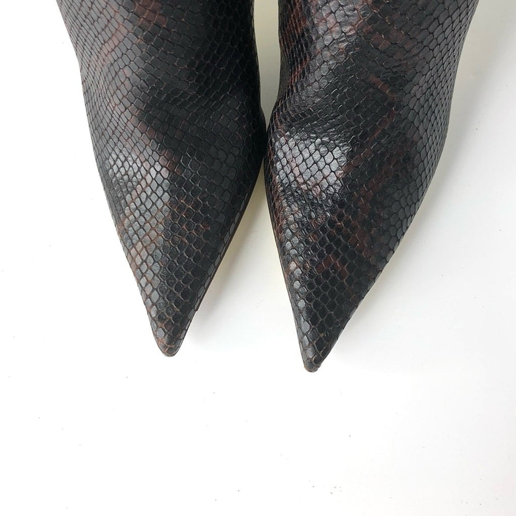 Vintage Dolce and Gabbana Denim Snakeskin Tall Pointed Toe Heeled Boots 35
