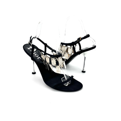 Christian Dior Vintage John Galliano Dog Tag Satin Strappy Stiletto Sandals