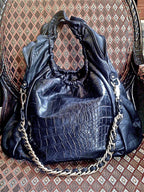 BE & D New York Cosette Croc Leather Tote Bag Large Black
