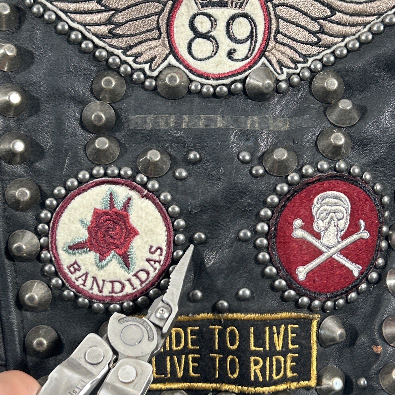 Double D Ranch Angels on Horseback Biker Jacket Black Leather Medium
