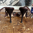 Vintage Gucci Brown Suede Heels with Gold Hardware Tom Ford 1990s Era