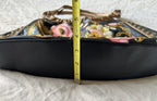 Isabella Fiore Black and Gold Floral Embroidered Leather Shoulder Bag
