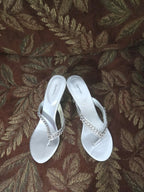 Vintage X-Appeal Zaza Metallic Silver Rhinestone Chain Kitten Heels