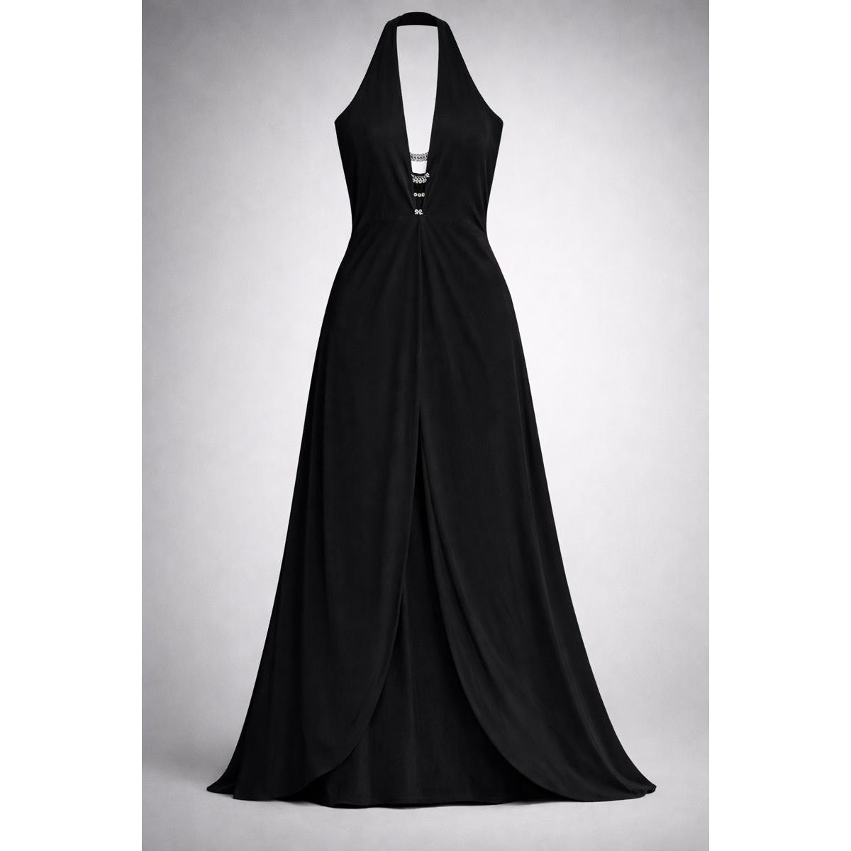 Gianni Versace Couture Y2K Black Halter Evening Gown with Rhinestone Side Slit