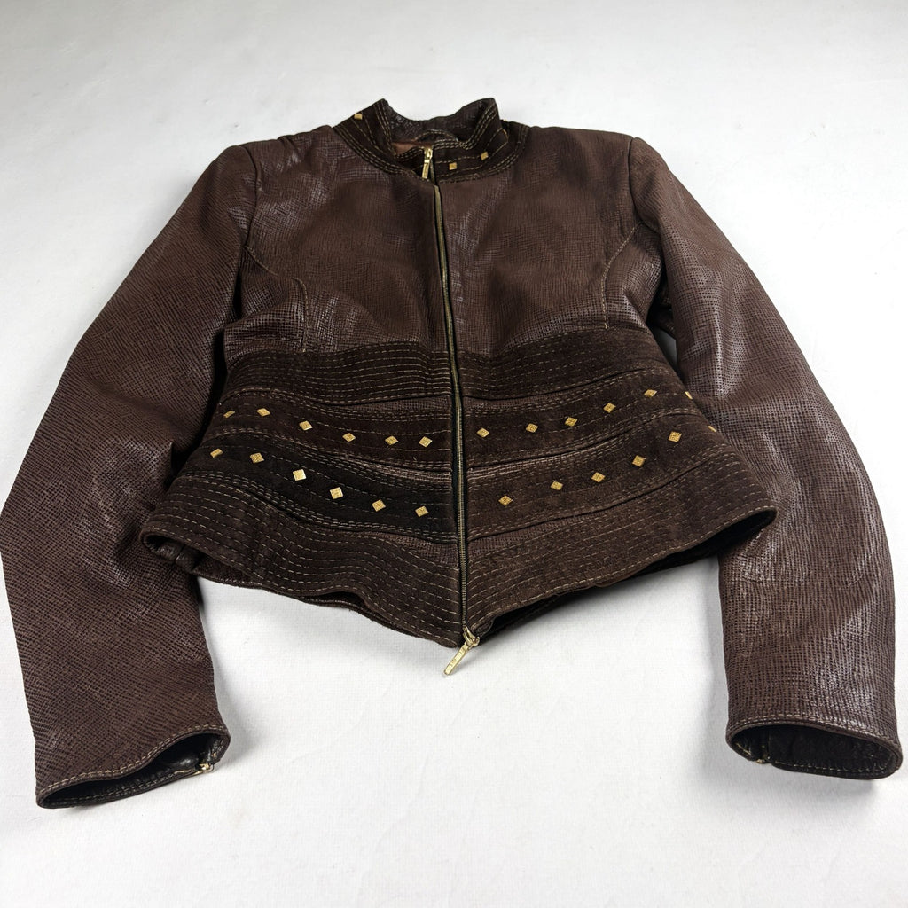Riri Studded Leather Jacket Brown Small