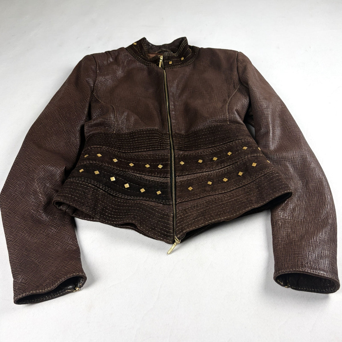 Riri Studded Leather Jacket Brown Small