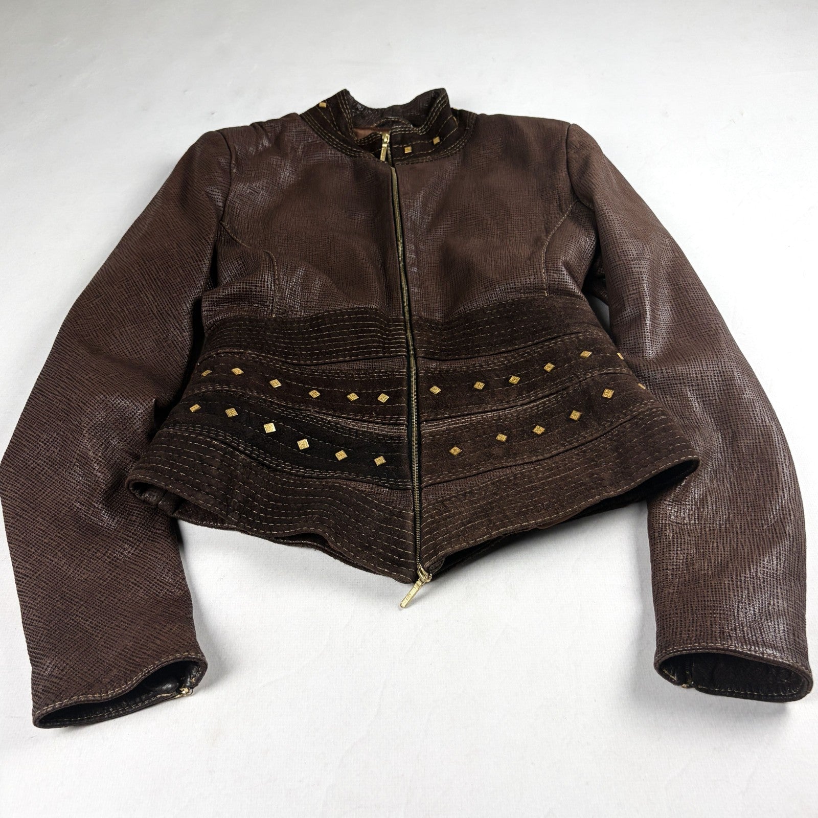 Riri Studded Leather Jacket Brown Small