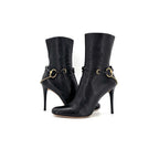 Vintage Gucci Horsebit Chain Harness Black Leather Ankle High Heeled Boots 39.5