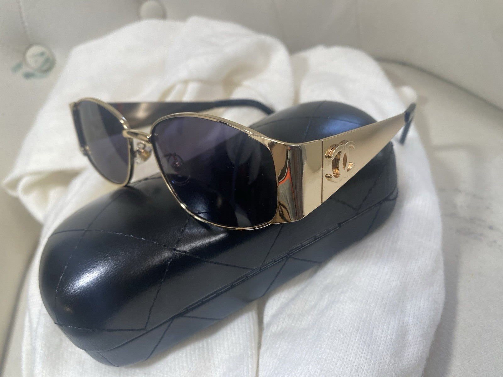 CHANEL Sunglasses Mirror Logo Lense Gold metal Frame