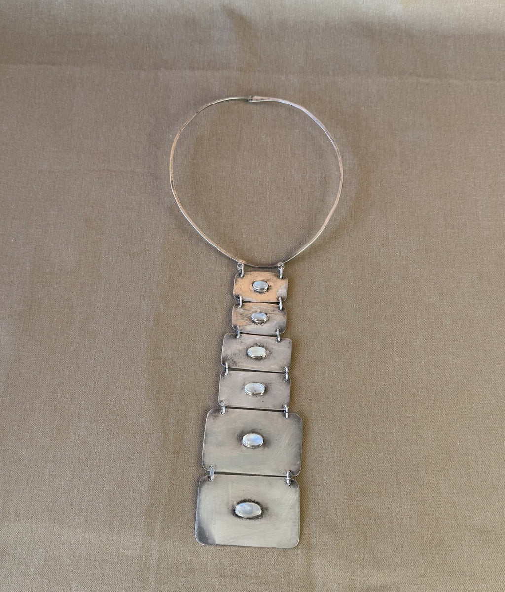 VTG Artisan Studio Modernist Sterling Silver 925 Moonstone Choker Necklace