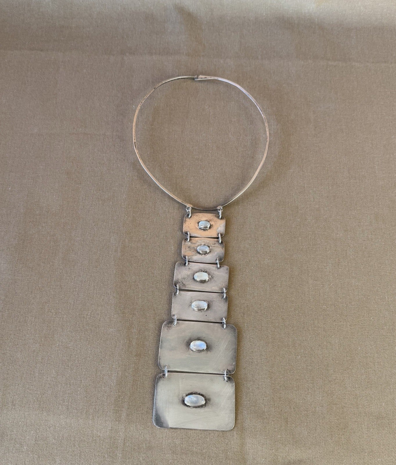 VTG Artisan Studio Modernist Sterling Silver 925 Moonstone Choker Necklace