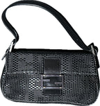 FENDI Baguette Black Woven Zucca Monogram Shoulder Bag
