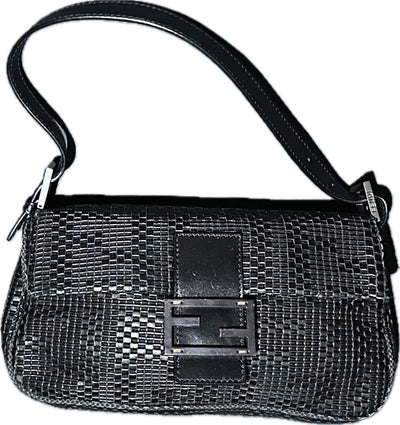 Vintage Fendi Baguette Black Zucca Monogram Shoulder Bag