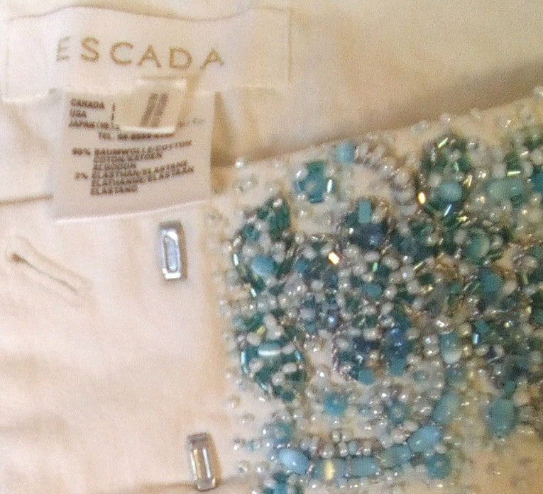 Escada White Jeans with Hand-Beaded Waistband