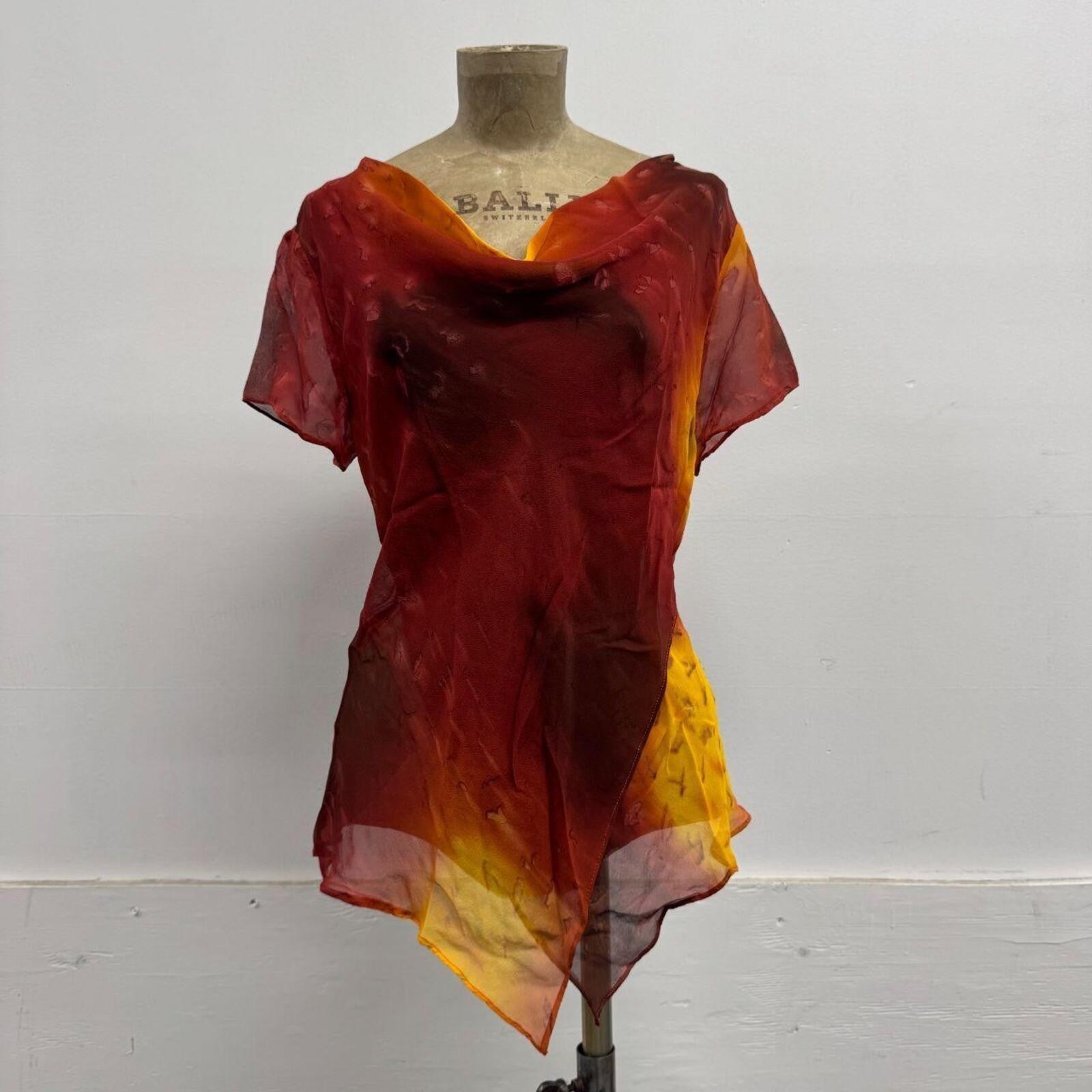 Vintage Y2K Ombré Sunset 100% Mulberry Silk Chiffon Top