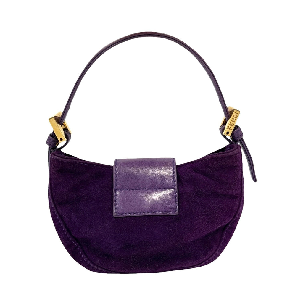 FENDI Vintage FF Logo Micro Croissant Suede Pochette Mini Bag Purple Glitter