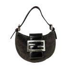 FENDI Vintage FF Logo Micro Croissant Suede Mini Bag Pochette Gray Brown Silver