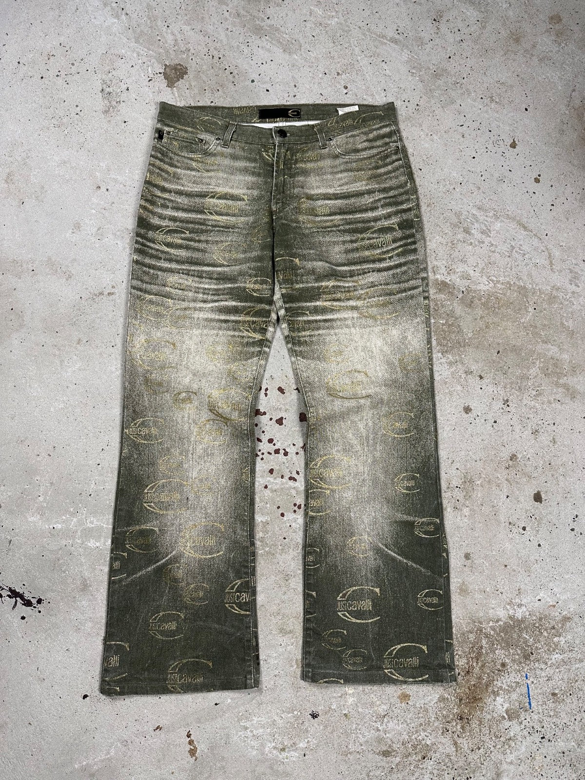 Vintage 2000s Roberto Just Cavalli Monogram Flare Denim Pant Bootcut Print
