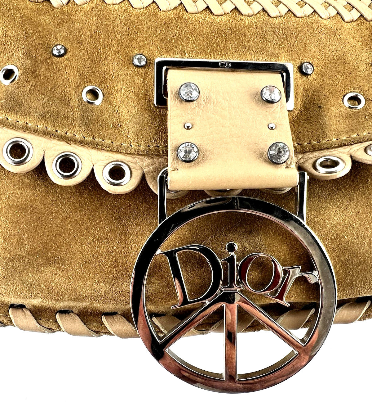 Vtg Christian Dior John Galliano Suede Crystal Peace & Love Bag Studded Y2K 2005