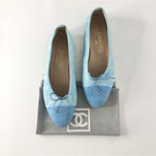 Chanel CC Logo Bow Cap Toe Ballerina Flats 38.5