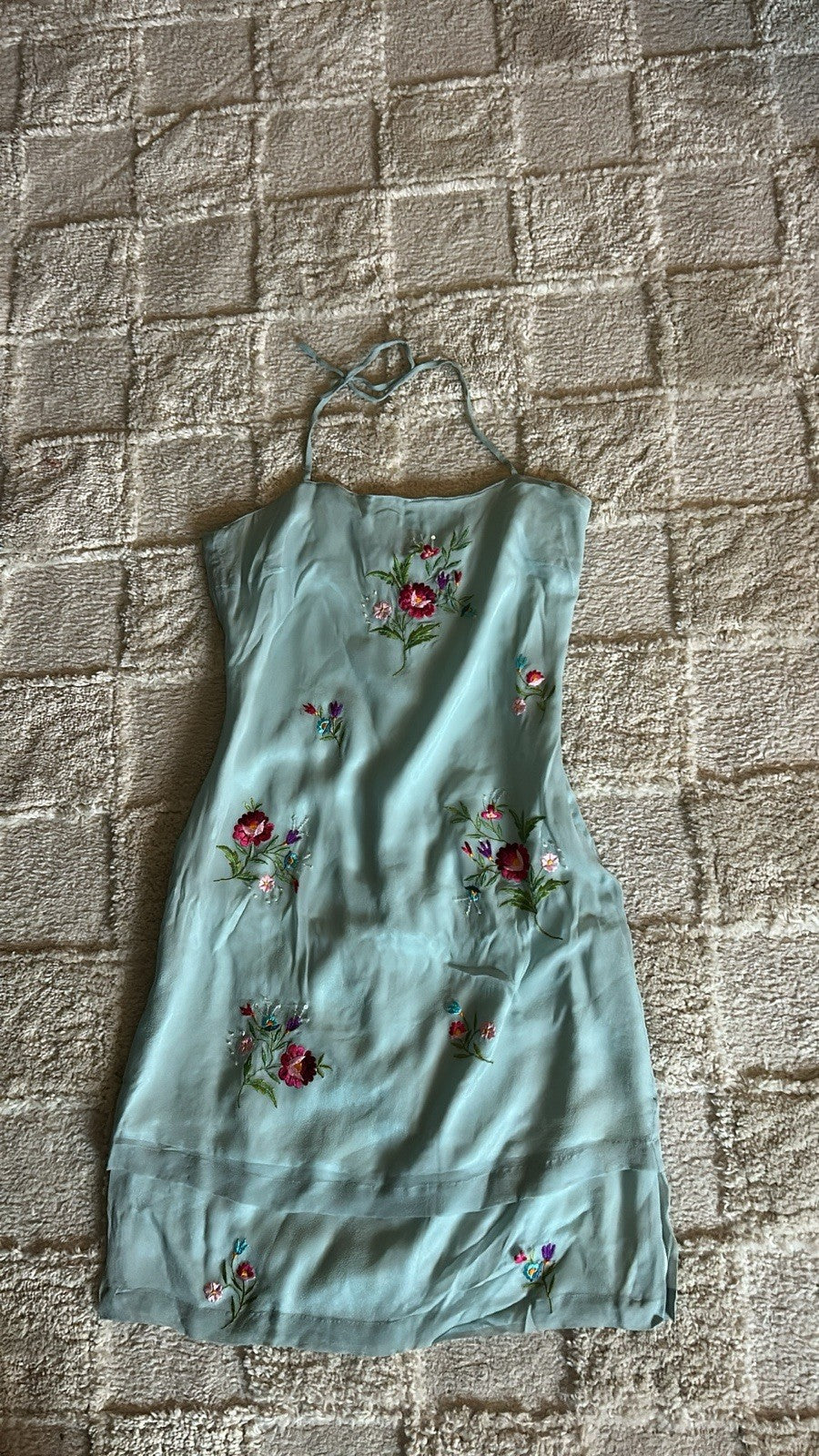 Sue Wong Blue Beaded Silk Mini Dress with Matching Scarf Size 4