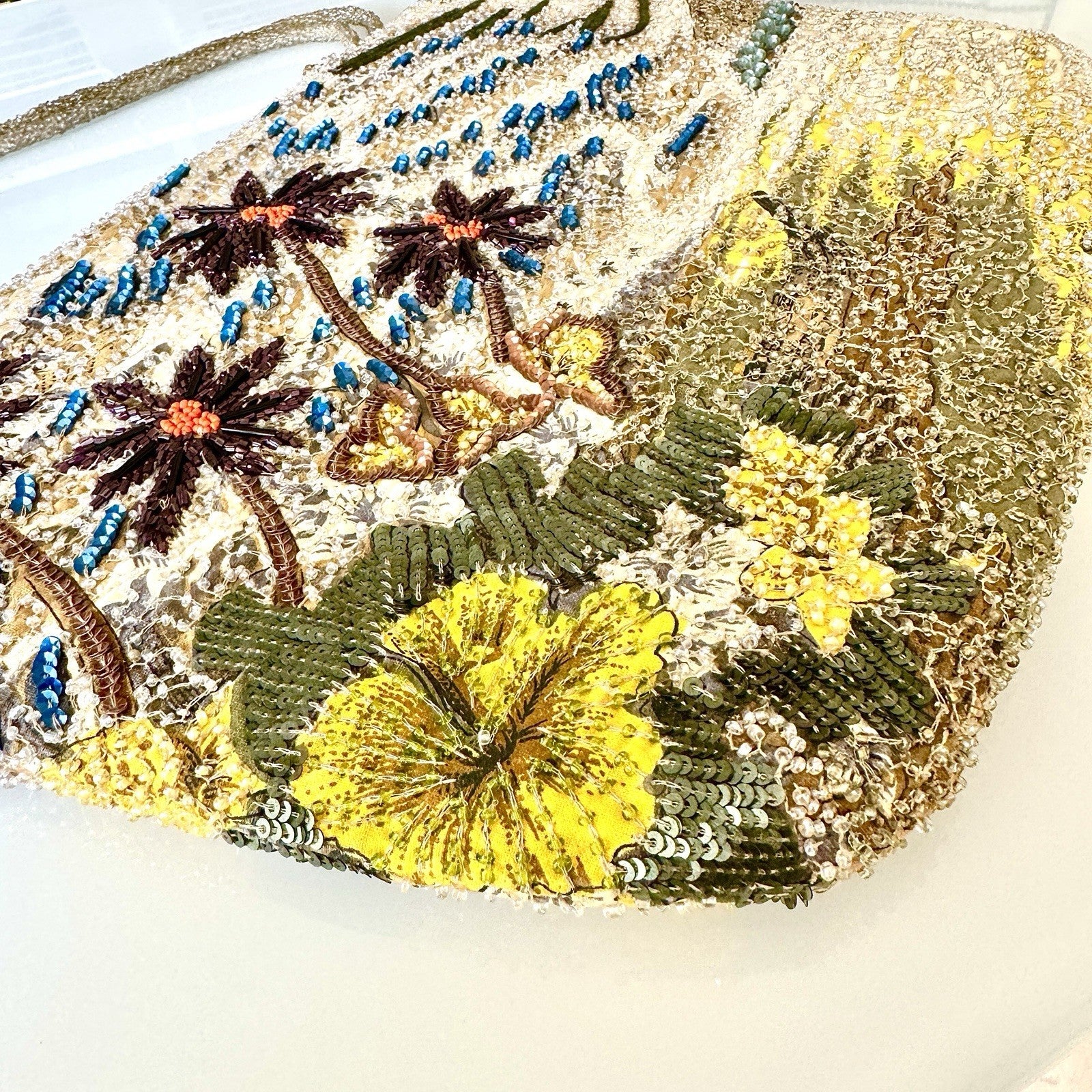 VTG Beaded Purse Hawaii Tiki Hut Palm Tree Luau Hula Shoulder Bag New With Tags
