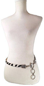 VTG Genuine Leather Calf Hair-On-Hide Metal Link & Toggle Hip Belt Zebra Pattern