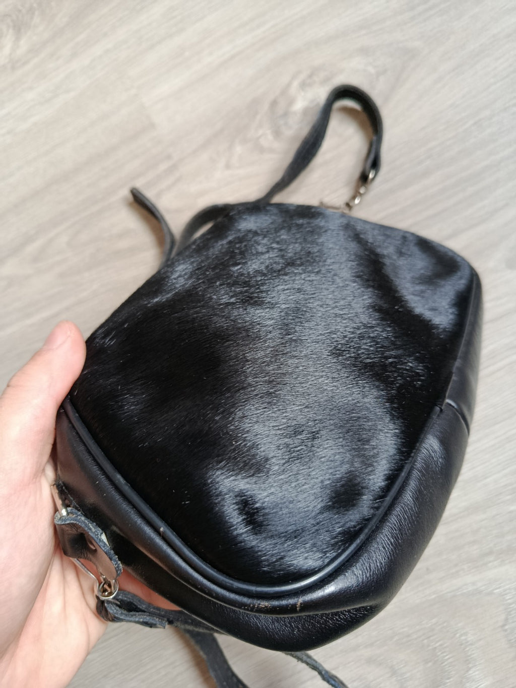 Vintage 40s 50s Black Leather Ponyhair Shoulder Bag - Prentice Zip, Belt Loops-